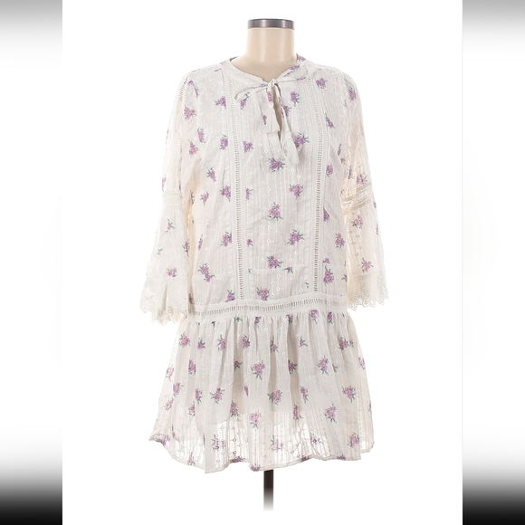 Allison New York White&Purple Embroidered Drop-Waist Mini Dress Size M Feminine - Picture 5 of 16